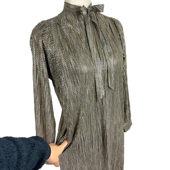 Sabina Musayev Agatha Metallic Gold Long Sleeve Mini Dress Neck Tie Size XXS - Picture 5 of 16